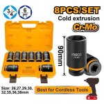 Ingco Bosch 8PC 3 4" Square Drive Deep Impact Socket Set HKISSD34082L