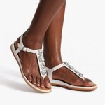 Gracie Ultra Jewel Leather T-bar Sandals - Urban White - 8