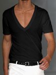 Solid Color Men's Casual Daily Short Sleeve V-neck Sports T-Shirt For Summer