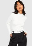 Rib Knit Turtle Neck Top - Cream