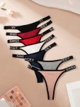 7PCS Letter Tape Contrast Binding Thongs Sexy Comfy Breathable Stretchy Intimates Panties Women's Lingerie & Underwear