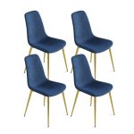 Modawhly Dining Chairs Set Of 4 Modern Comfy Fabric Armless Chairs With Gold Metal Legs Blue Dining Room Chairs Set For 4 For Li