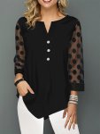 Polka-dot Mesh Notched Neck Blouse Versatile 3 4 Sleeve Blouse For Spring & Fall Women's Clothing