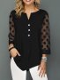 Polka-dot Mesh Notched Neck Blouse Versatile 3/4 Sleeve Blouse For Spring & Fall Women's Clothing