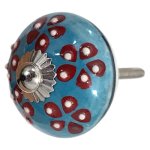 Patterned Ceramic Cupboard Handle Teal & Red 6CM