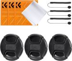 K&f 58MM Set Of 3 Center Pinch Lens Caps With Orange Strings Plus 3X Cloths