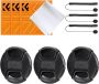 K&f 58MM Set Of 3 Center Pinch Lens Caps With Orange Strings Plus 3X Cloths