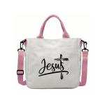 Canvas Tote With Pink Strap - Jesus Giftalot