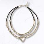 Heart Circle Bead Rubber Necklace - Silver Free