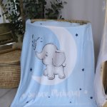 Personalised Fleece Blanket Ellie Elephant Moon And Stars Blue