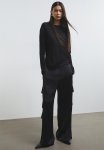 Satin Cargo Trousers - Black