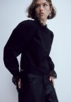 Lace-trimmed Poplin Top - Black