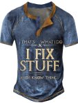 Men's I Fix Stuff Print Henley Shirt Casual Short Sleeve Henley Shirt For Summer