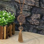 Polka Dot Charm 1PC Necklace Round Wooden Cut Out Fringe Dark Curly Necklace