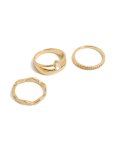 Goldair Gold Plated Square & Baguette Cubic Zirconia Wavy Rings 3-PACK - M l
