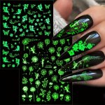 1 2PCS 3D Glow In The Dark Nail Stickers Butterfly Flower Leaf Angel Luminous Slider For Nail Decals Manicure Accessories