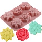 6-CAVITY Silicone Flower Cake Mold Set For Birthday Diy Soap Mold - Reusable Baking Pans For Muffins Mooncakes Cupcakes Jelly Pu
