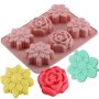 6-CAVITY Silicone Flower Cake Mold Set For Birthday Diy Soap Mold - Reusable Baking Pans For Muffins Mooncakes Cupcakes Jelly Pudding - Non-stick And