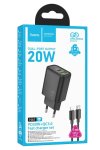 Hoco N61 Dual Port Wall Charger Cable Set PD20W + QC3.0 USB & Type-c