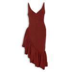 Red Jacquard Asymmetric Frill Dress