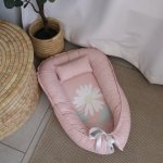 Baby Nest Baby Sleeping Pod Dusty Pink Daisy With Leaves Minimalistic Set