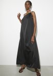 Embellished Asym Satin Trapeze Dress - Black