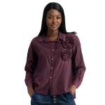 Rosette Detail Shimmer Shirt - Burgundy Free