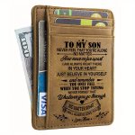 1PC To My Son Pocket Wallet Engraved Genuine Leather Wallet Card Holder Front Pocket Wallet For Men Rfid Blocking Slim Wallet Bi