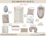 Cot Duvet Bedding Beige Flower Butterfly Line Art Set