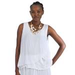 Sequin Border Silk Top - White L xl