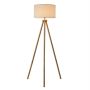 Nordicstyle Three-legged Floor Lamp With Wooden Stand And Fabric Lampshade.