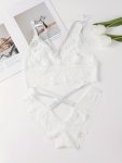 Floral Lace Bra & Panties Scallop Trim Bra & Cut Out Panties Lingerie Set Women's Lingerie & Underwear