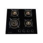 60CM Black Glass Gas Hob With 4 Brass Burners