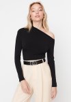 Asymmetrical Collar Bodysuit - Black