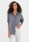 Loose Fit Cotton Woven Shirt - Anthracite