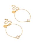 Waterproof Gold Plated Stainless Steel Cubic Zirconia Solitaire Flower Charm Bracelets 2-PACK
