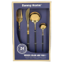 24 Piece Black With Gold Stainless Steel Cutlery Set