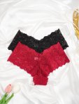 2PCS Solid Seamless Floral Lace Briefs Sexy Comfy Breathable Stretchy Intimates Panties Women's Lingerie & Underwear