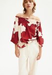 Off-the-shoulder Blouse - Cream & Red Floral