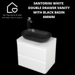 Santorini White Double Drawer Vanity With Black Basin - 600MM