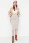 Midi Pencil Knitwear Skirt - Beige