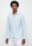 Casual Linen Long Sleeve Shirt - Seafoam Blue Stripe