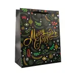 Gift Bag Christmas Blue Black & Green Medium