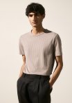 Slim Fit Ribbed Lyocell-blend T-Shirt - Dark Beige