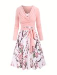Casual Simple Two-piece Set Solid Tucked Tops & Floral Print Spaghetti Strap Dress Outfits Women's Clothing