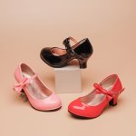 Trendy Cute Bowknot Solid Color High Heel Shoes For Girls Breathable Lightweight Dress Shoes For Party Wedding Performance Sprin
