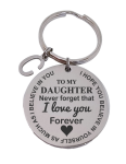 To My Daughter - Round Engraved Keyring With Letter Charm