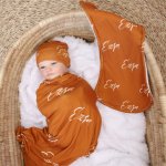 Wrap Set Swaddle Set Burnt Orange And White Name