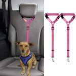 Bwogue 2 Packs Dog Cat Safety Seat Belt Strap Car Headrest Restraint Adjustable Nylon Fabric Dog Restraints Vehicle Seatbelts Ha