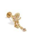 Goldair Gold Plated Surgical Steel Pink Cubic Zirconia Chain Single Butterfly Flat Back Stud